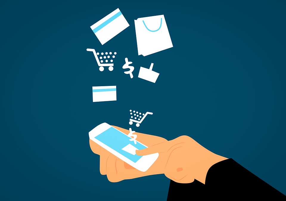 Various commerce item coming out of a phone